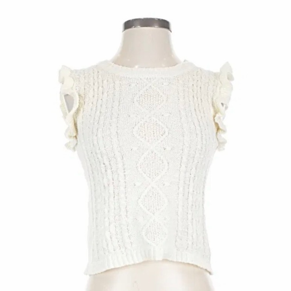 E & M Cream Sleeveless Ruffle Sweater